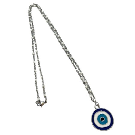 necklace steel silver beat with blue eye2